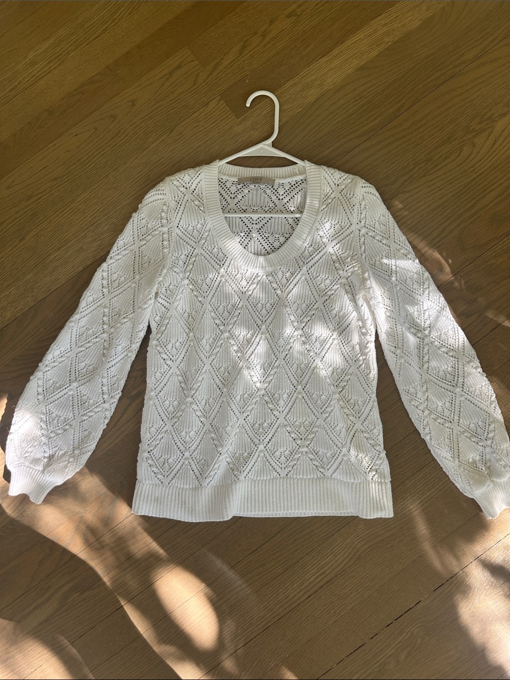 LOFT White Openwork Crewneck Sweater, size medium